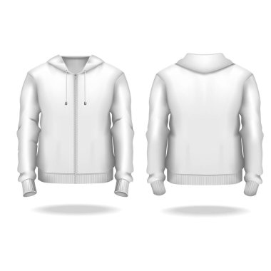 Gerçekçi detaylı 3d şablon kadar beyaz erkek ZIP Hoodie sahte kadar boş. Vektör