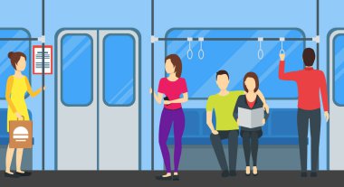 Karikatür kişi metro kartı Poster tren. Vektör