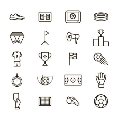 Futbol oyun işaretleri siyah ince çizgi Icon Set. Vektör