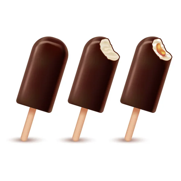 Realista detallado 3d helado de chocolate conjunto. Vector — Vector de stock