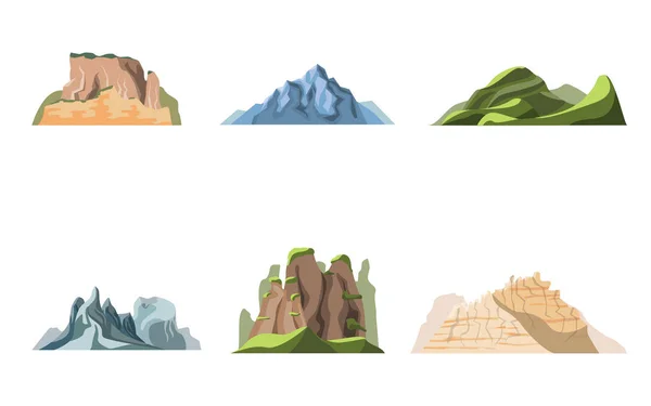 Dibujos animados Color Naturaleza Paisajes Montañas Set. Vector — Archivo Imágenes Vectoriales