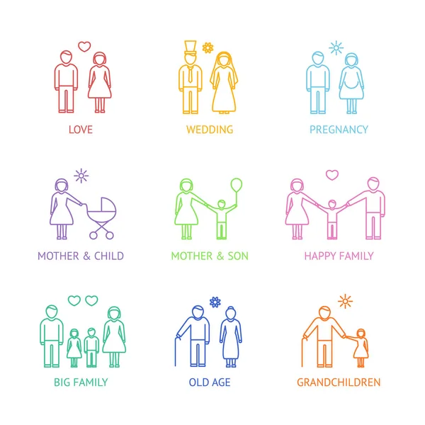 Family Thin Line Icons Set. Vector — Stock Vector