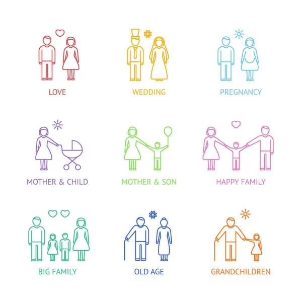 Familie dunne lijn Icons Set. Vector — Stockvector