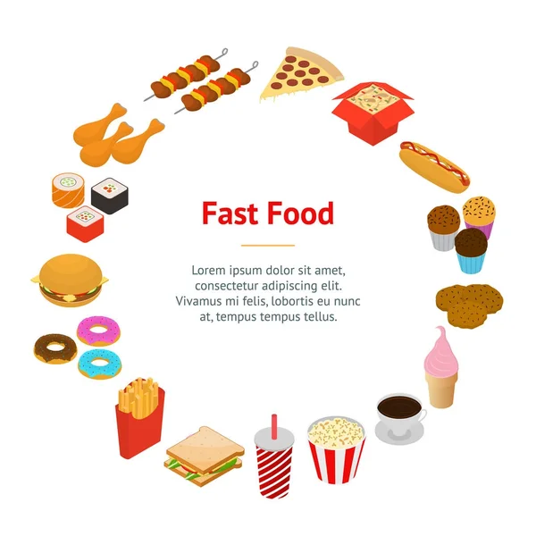 Fast Food Banner Karte Kreis isometrische Ansicht. Vektor — Stockvektor