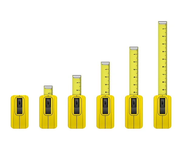 現実的な詳細なメジャー テープのセット。ベクトル — ストックベクタ