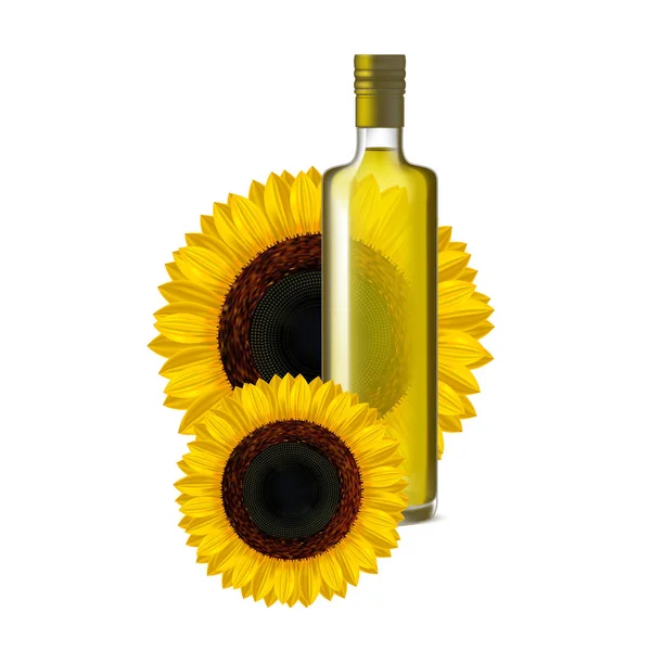 Реалістична деталізована скляна пляшка соняшникової олії. Векторні — стоковий вектор