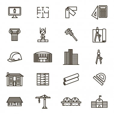 Mimari işaretleri siyah ince çizgi Icon Set. Vektör
