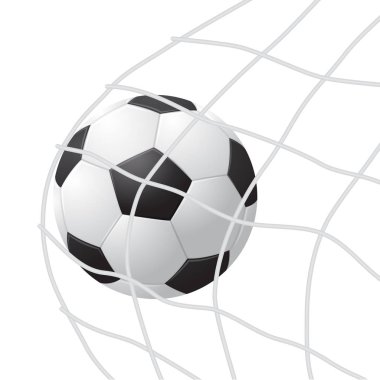Net üzerinde isabet gerçekçi detaylı 3d futbol topu. Vektör