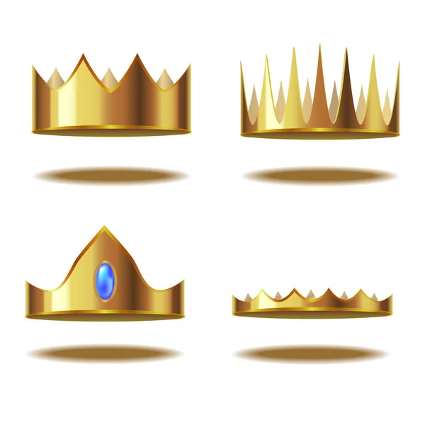 Realista detalhada 3d coroa de ouro conjunto. Vetor — Vetor de Stock