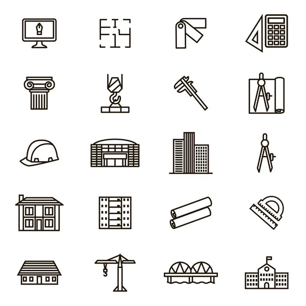 Mimari işaretleri siyah ince çizgi Icon Set. Vektör — Stok Vektör