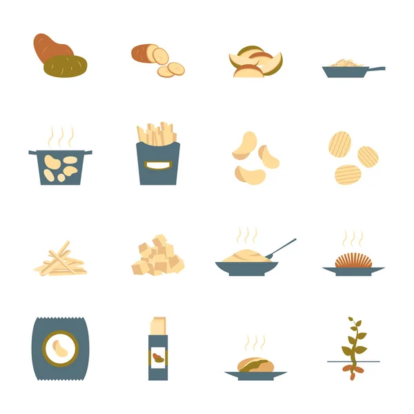 Ensemble d'icônes de pommes de terre couleur dessin animé. Vecteur — Image vectorielle