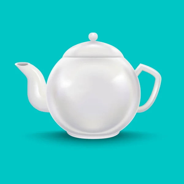 Refected Detailed 3d Template Blank White Ceramic Teapot Mock Up. Вектор — стоковый вектор