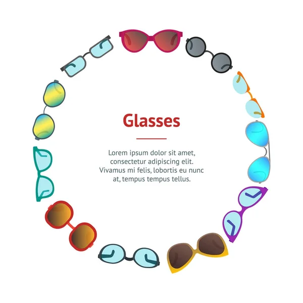 Cartoon Lunettes et Lunettes de soleil Banner Card Circle. Vecteur — Image vectorielle