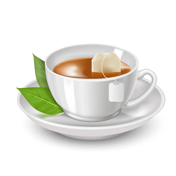 Refleic Detailed 3d Black Teabag and White Tea Cup Ad. Вектор — стоковый вектор