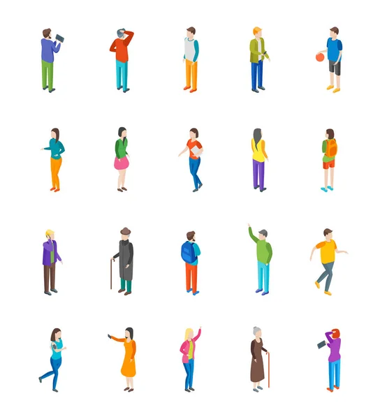 Personajes de la gente Set de iconos Vista isométrica. Vector — Vector de stock