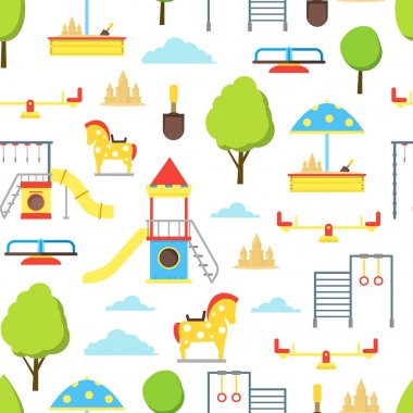 Çizgi film Bahçesi öğe Dikişsiz desen arka plan. Vektör