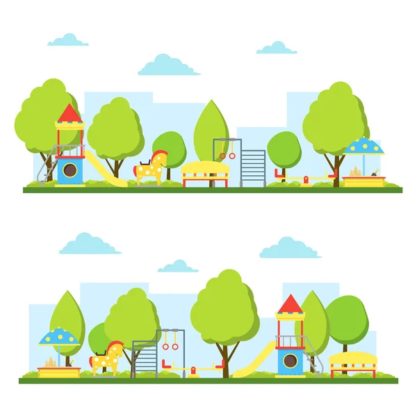 Cartoon lekplats i staden landskap Set. Vektor — Stock vektor