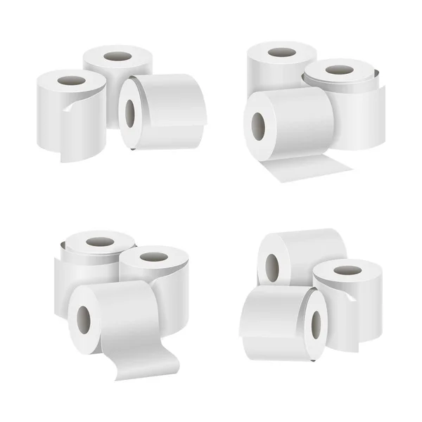 Realistische Vorlage leeres weißes Toilettenpapier anderes Set. Vektor — Stockvektor