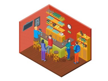 İç mobilya izometrik görünümü ile içme Bar. Vektör