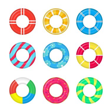 Gerçekçi detaylı 3d yaşam halkalar Yüzme şamandıra ayarlayın. Vektör