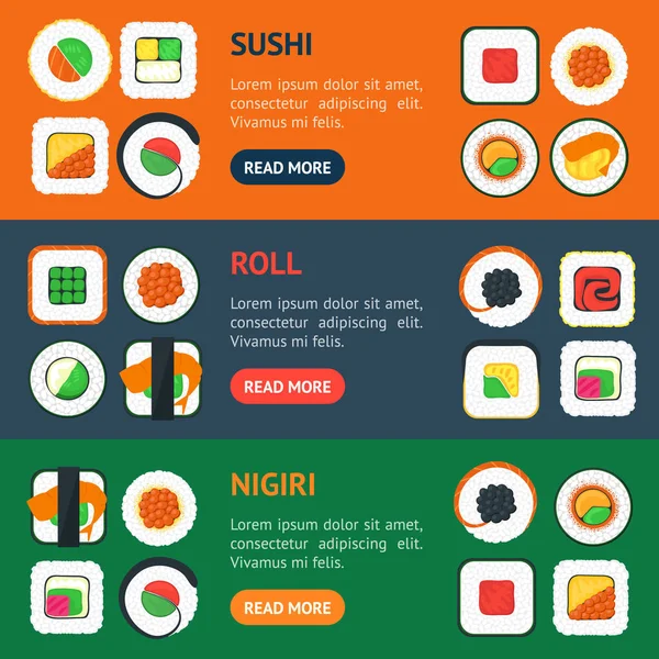 Sushi Banner horizontale Set. Vector — Stockvector