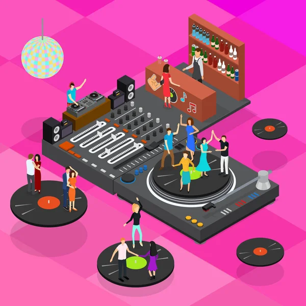 DJ Club Bar Concept 3d Vue imprenable. Vecteur — Image vectorielle