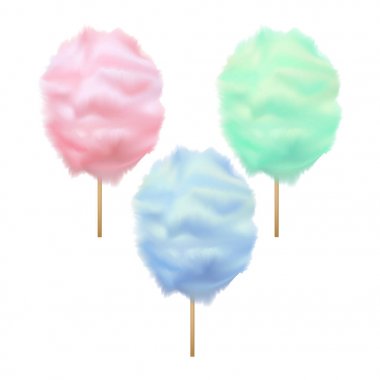 Gerçekçi detaylı 3d pamuk şeker seti renk. Vektör