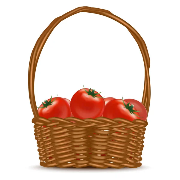 赤い完熟トマトと現実的な詳細な 3 d のバスケット。ベクトル — ストックベクタ