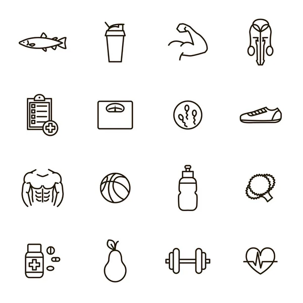 Mannen gezondheid tekenen zwarte dunne lijn Icon Set. Vector — Stockvector