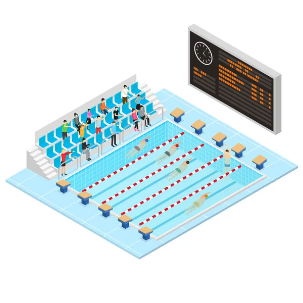 Swimming Competition Concept 3d Isometric View. Vector — Stock Vector