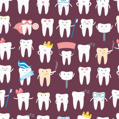 Çizgi film diş Dikişsiz desen arka plan. Vektör