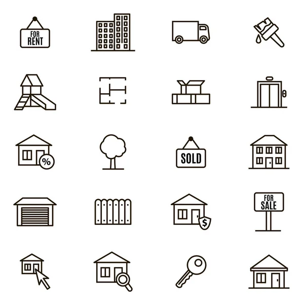 Real Estate Signs Set de iconos de línea delgada negra. Vector — Vector de stock