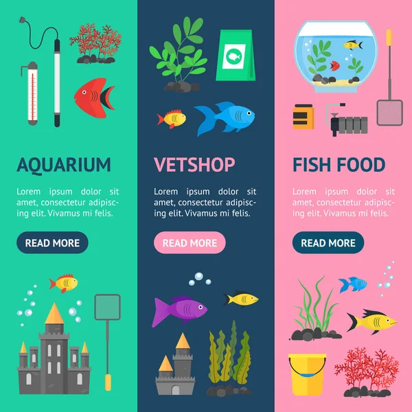 Aquarium Banner Conjunto Vecrtical. Vetor — Vetor de Stock