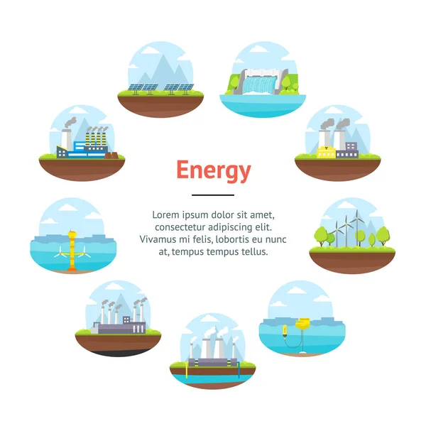 Κινουμένων σχεδίων ενεργειακής γενιάς Banner κάρτα κύκλος. Διάνυσμα — Διανυσματικό Αρχείο