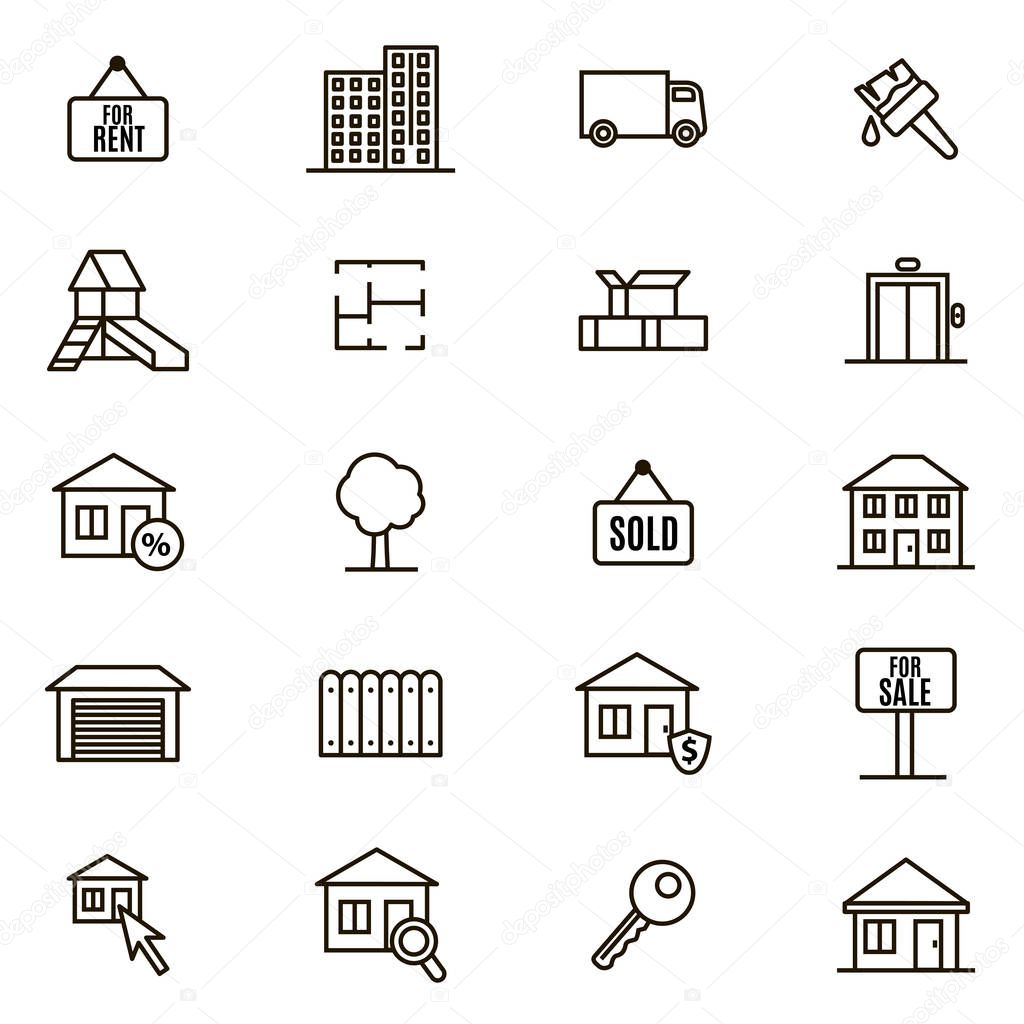 Real Estate Signs Black Thin Line Icon Set. Vector