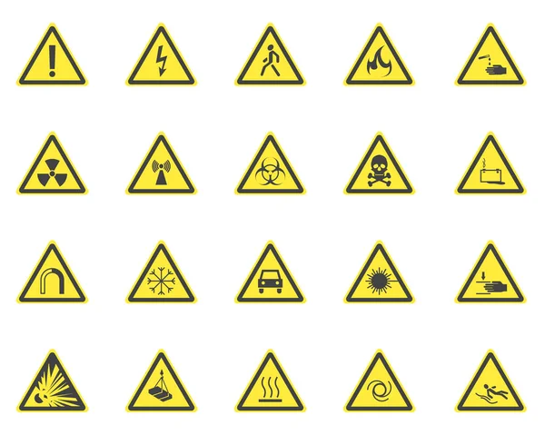 Amarillo advertencia señales de peligro conjunto. Vector — Vector de stock