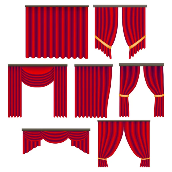 Детальный комплект красных оконных штор. Вектор — стоковый вектор