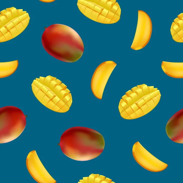 Fondo realista detallado del patrón sin costuras de mango de fruta. Vector — Archivo Imágenes Vectoriales