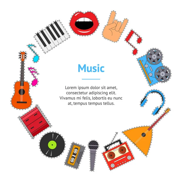 Instrumentos musicales y equipo Banner Card Circle. Vector — Vector de stock