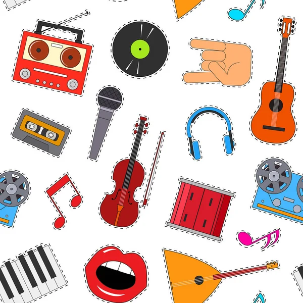 Musikinstrumente und Ausrüstung nahtlose Muster Hintergrund. Vektor — Stockvektor