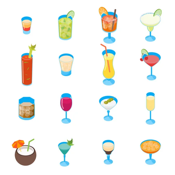 Cocktail Drink 3d Icone Set Vista Isometrica. Vettore — Vettoriale Stock