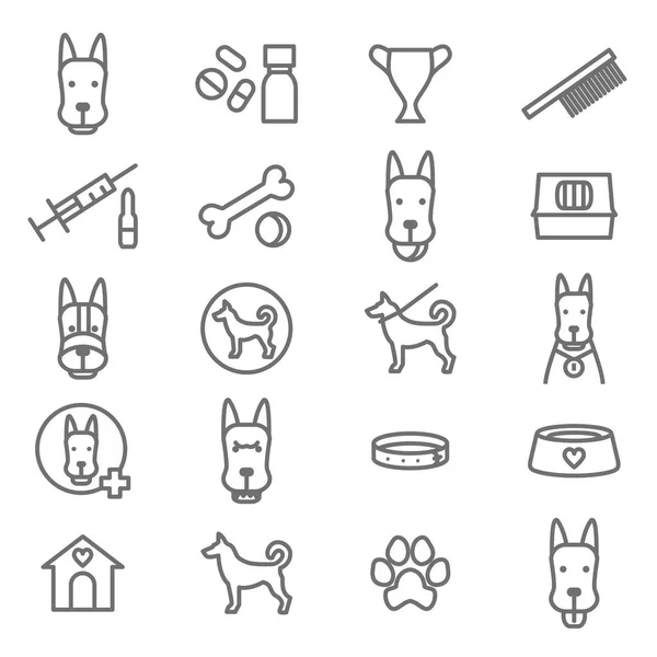 Cães e filhote de cachorro Black Thin Line Icon Set. Vetor —  Vetores de Stock