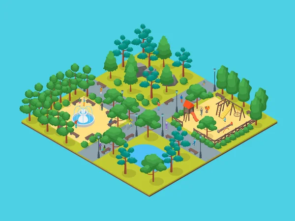 Green City Park Concept 3d Isometric View. Vector — Stock Vector