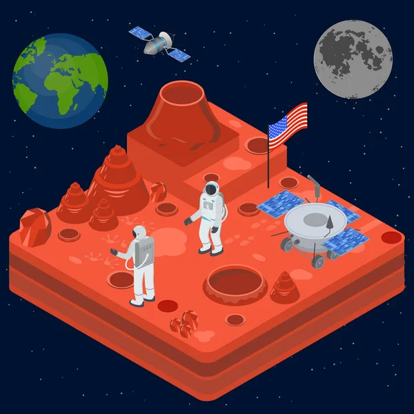 Space Discovery Concept 3D Isometric View (em inglês). Vetor — Vetor de Stock