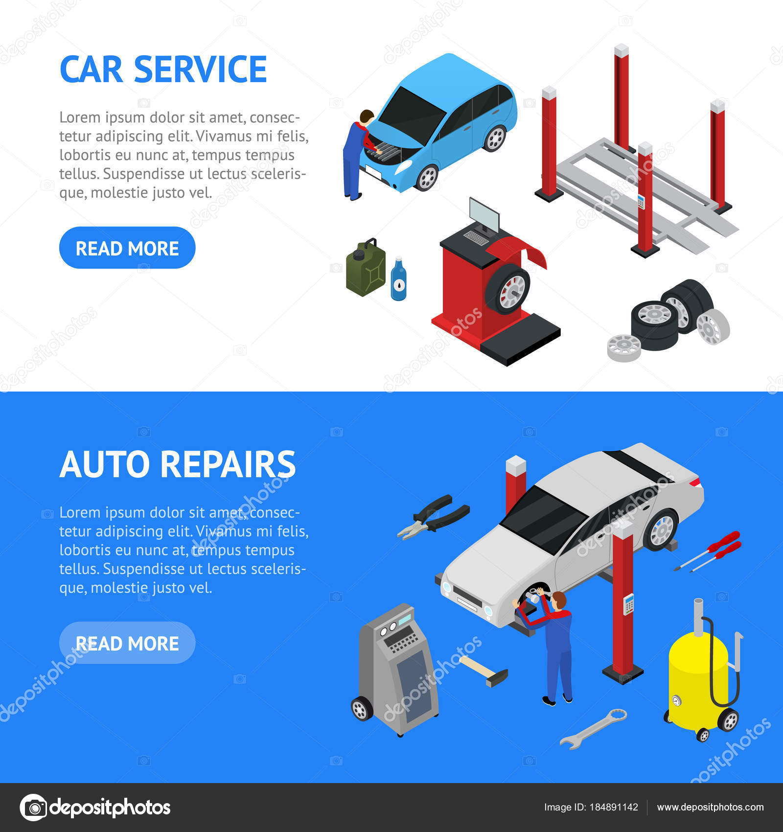 Car Auto Service Banner Horizontal Set Isometric View Vector Stock Vector C Bigmouse