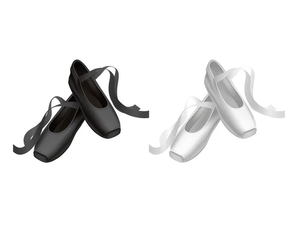 Zapatos Realistas de Puntas en Blanco y Negro. Vector — Vector de stock