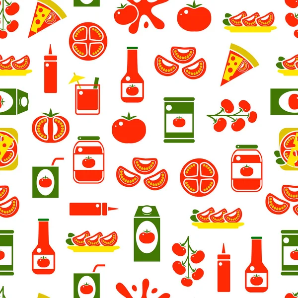 Cartoon Tomato Products Seamless Pattern Background. Vector
