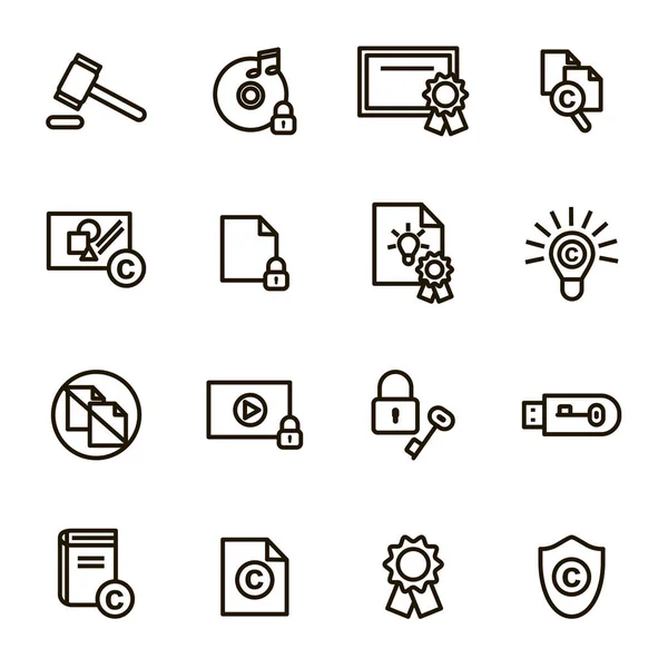 Signos de copyright Conjunto de iconos de línea delgada negra. Vector — Archivo Imágenes Vectoriales
