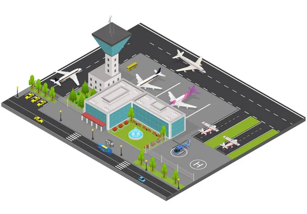 Luchthaven Concept 3d isometrische weergave. Vector — Stockvector