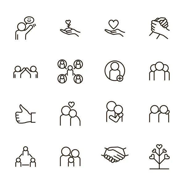 İlişkiler ve duygular işaretleri siyah ince çizgi Icon Set. Vektör